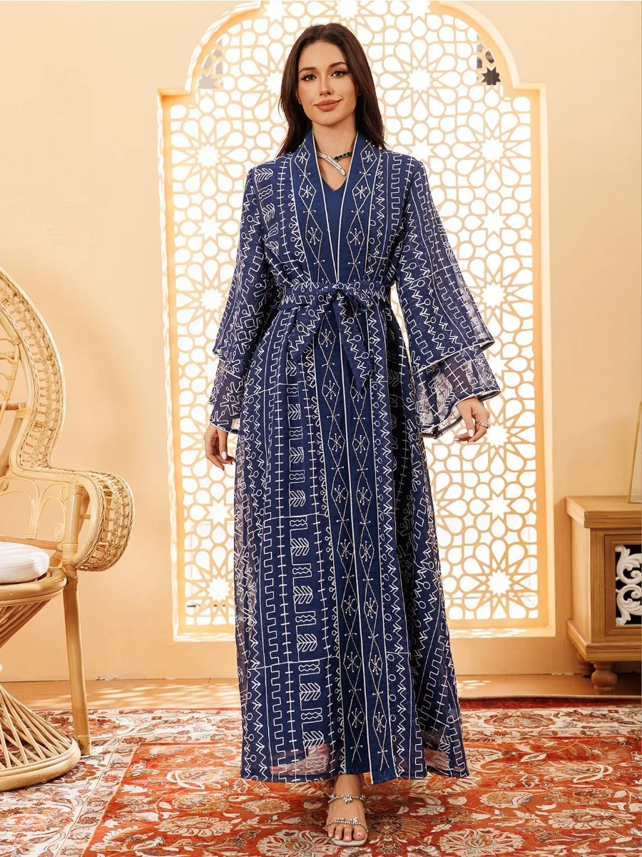 Eid Muslim Party Dress Women Ramadan Abaya Embroidery Mesh Long Dresses Morocco Kaftan Vestidos Largos Dubai Robe Jalabiya 2024