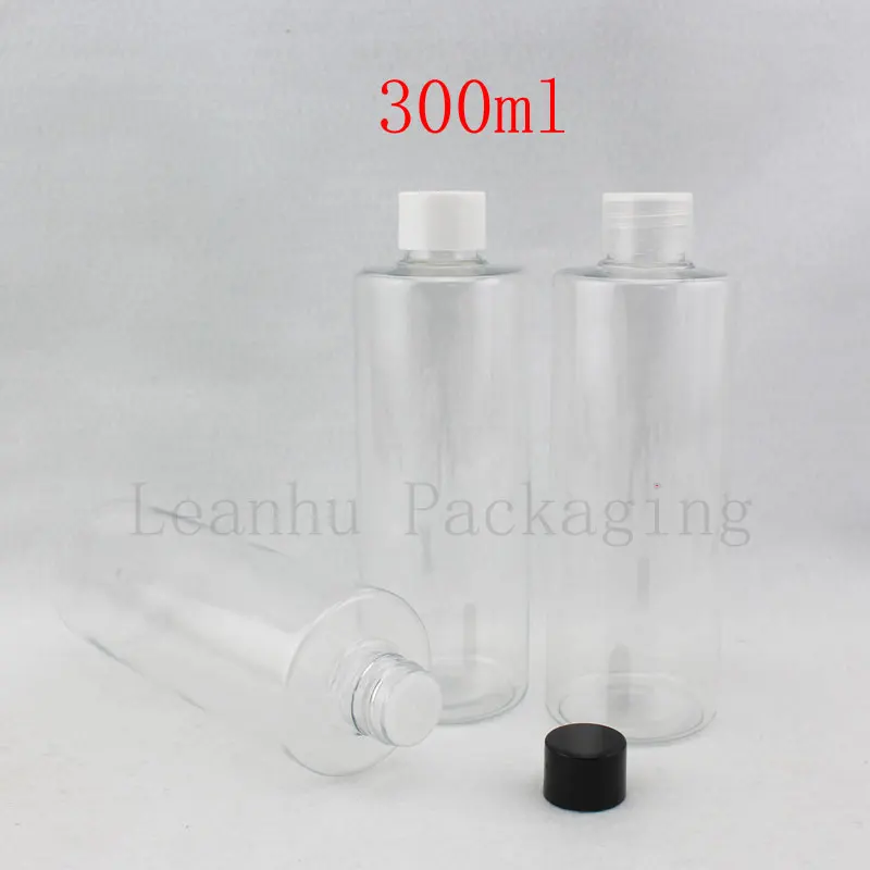 300ml empty clear shampoo lotion cosmetic bottle, PET plastic container with screw cap ,10 oz liquid soap cosmetics containers