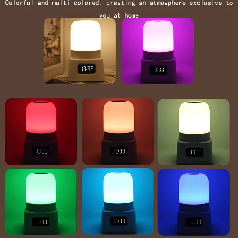 Multi Funcional Luz Noturna com Relógio, Luz Atmosfera Colorida, Proteção Suave para os Olhos, Leitura e Aprendizagem Lâmpada de Mesa, Casa