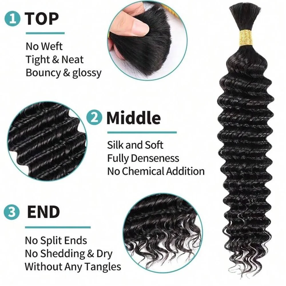 Cabello trenzado humano, cabello humano a granel de onda profunda de 26 pulgadas para trenzar, sin trama, 110g (2 paquetes-1 paquete), Ha humano rizado virgen brasileño