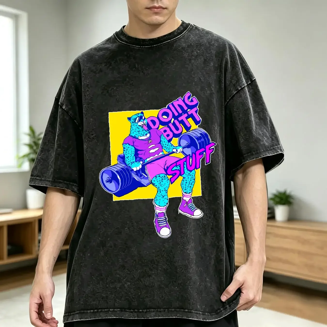 washed T Shirt NEW Funny Doing Stuff Workout Bodybuilding Fitness Gym Muscle vintage Washed streetwear Unisex homme Stylish
