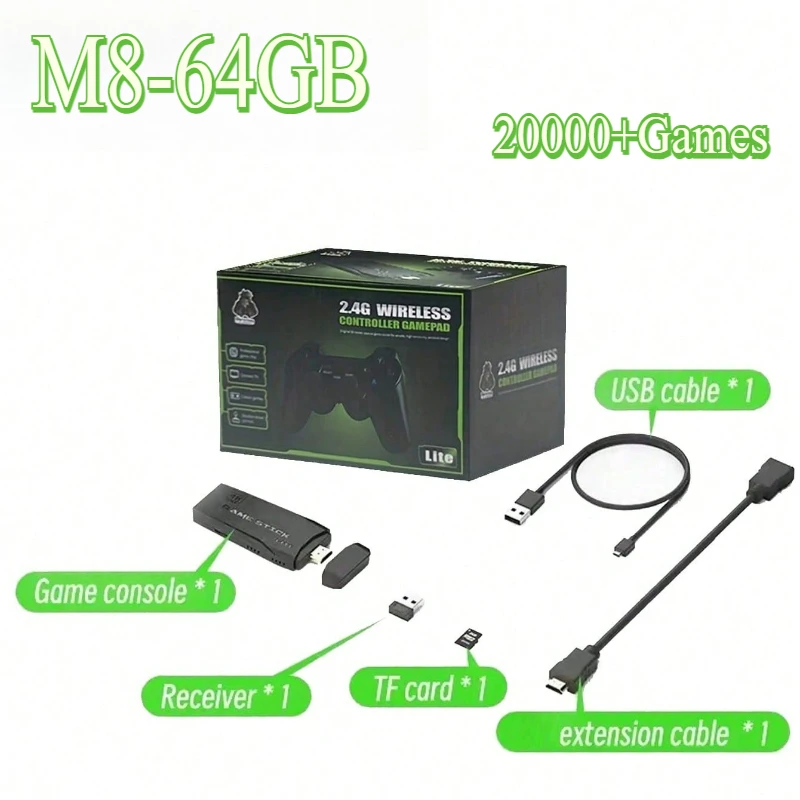 M8 Retro Game Console 64GB 4K HD Output Dual Wireless With 20000+ Plug Controllers And Play Video Games Retro Gaming Console