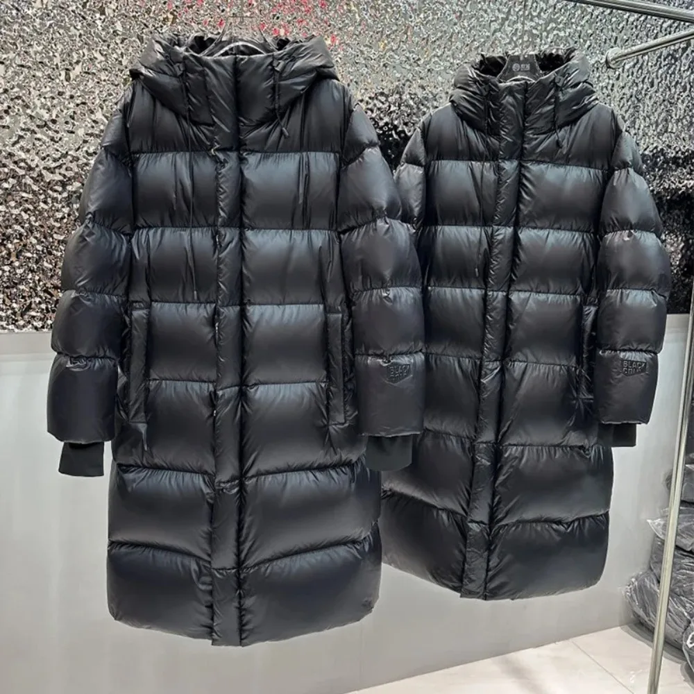 

Down Jacket Women 2025 New Winter Loose Warm Thick Black Color Thick Seven Grid Detachable Hooded Long Duck Down Coat