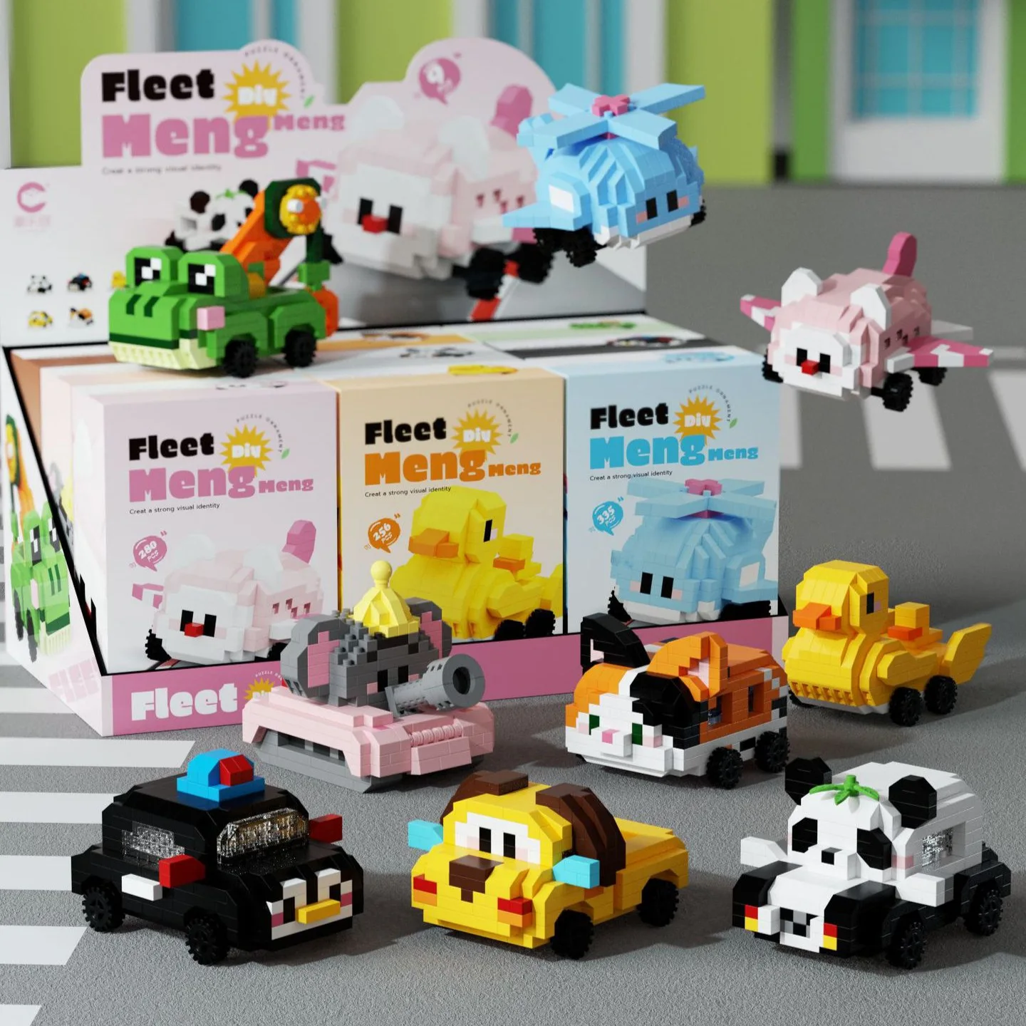 

Mini Racing Small Building Blocks Series Desktop Decoration Cute Cartoon Animals Car Children's Puzzle Festival Gift Christmas