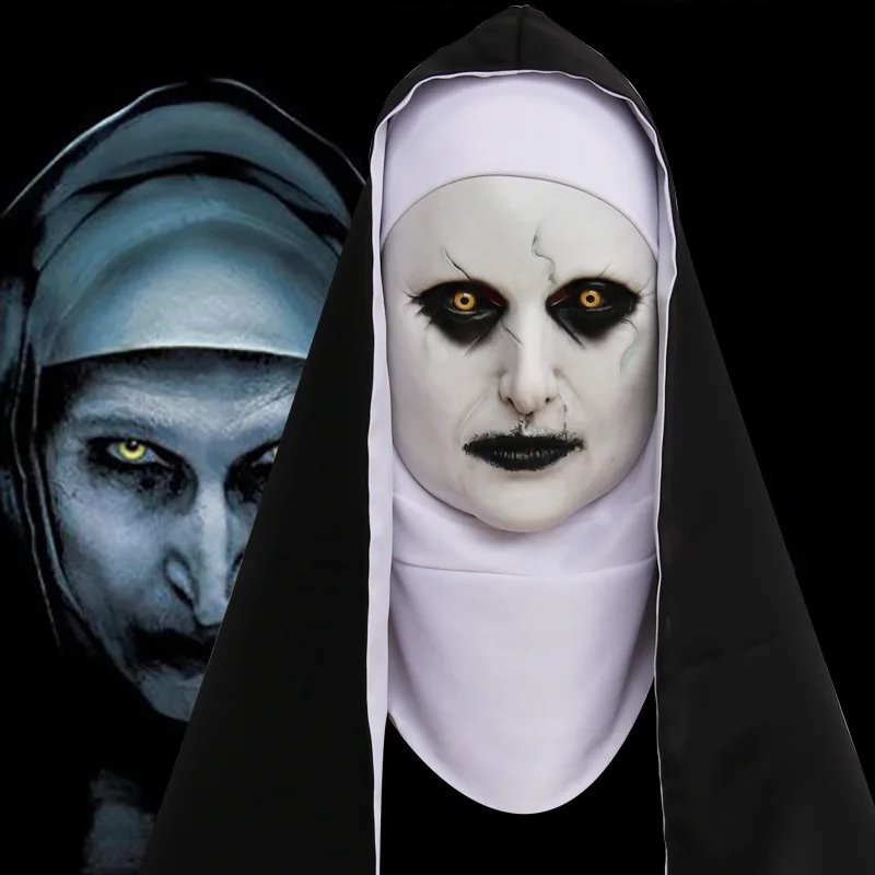 Horror Nun Cosplay Mask Latex Soft Halloween Nun Makeup Fancy Party Dress Grimace Party Costume Masks Props Adult One size