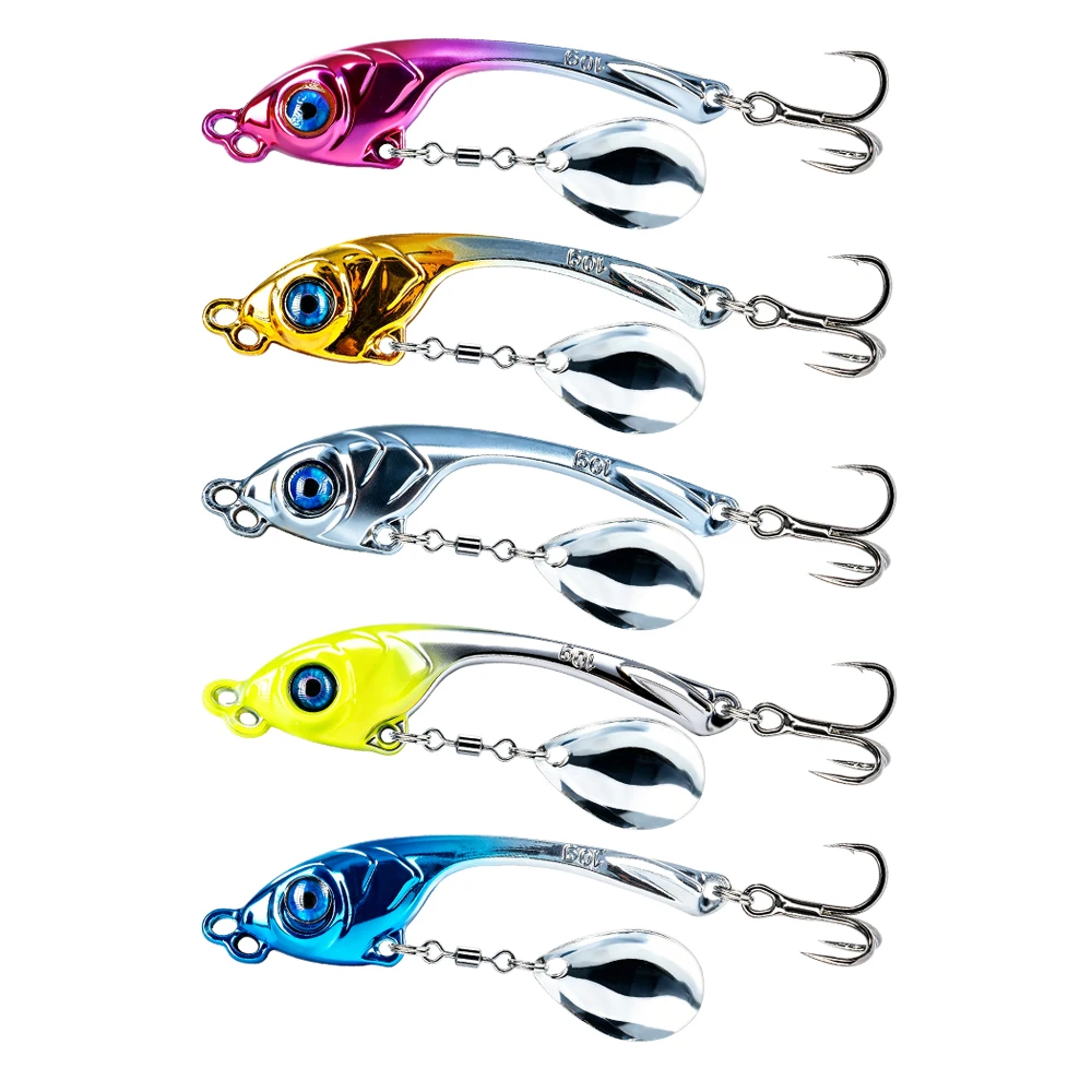 10 Pcs/Box Double Hole Metal VIB Lure 5g 7g 10g Sinking Fishing Bait 5 Colors Casting Lure Micro Lure with Tail Spinner Sequins