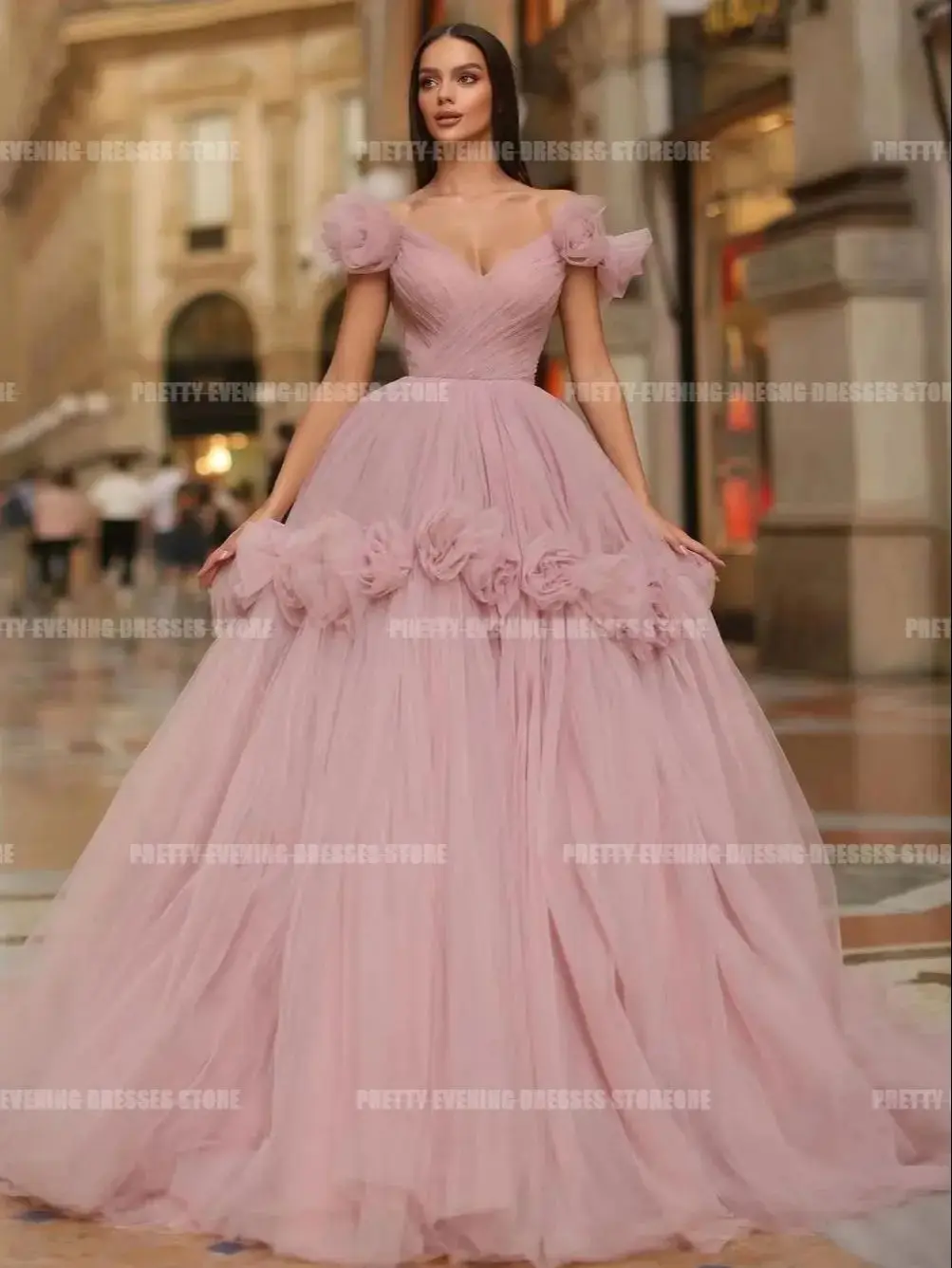 Luxury Elegant Prom Dresses For Woman Tiered A Line Sexy Off Shoulder Illusion Fluffy Tulle Formal Party Gowns Robes De Soirée