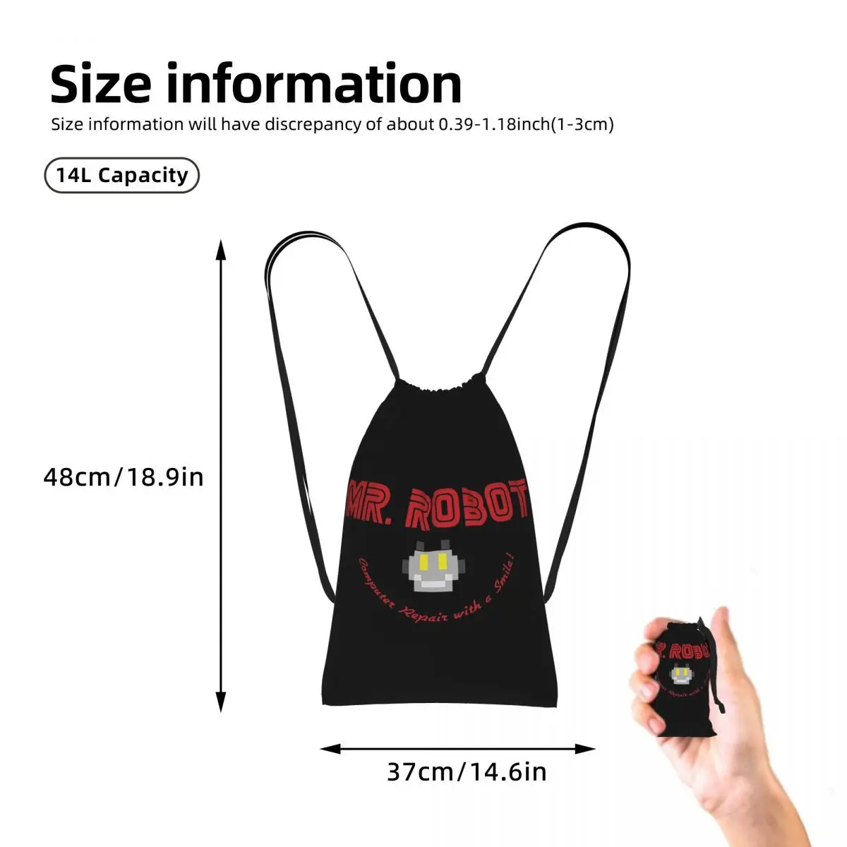 Mr Robot Logo F Society Hacker Drawstring Backpack hiking cycling Bag Lightweight Foldable Storage Drawstring Bag for Men Women