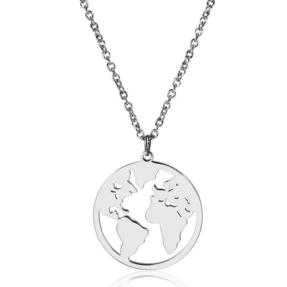 World Map Necklace Mother Earth Necklace Long Distance Travel Gift In Stainless Steel