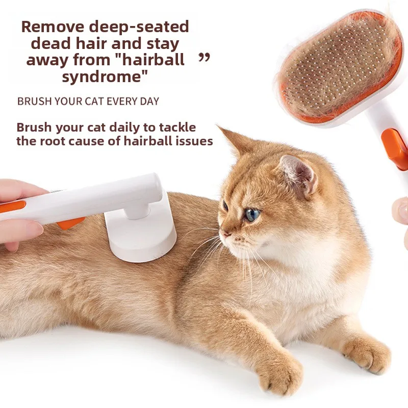Self-Cleaning Pet Hair Remover Brush for Dogs Cats, High-Density Teeth Massage Comb, One-Click Hair Removal Grooming Tool