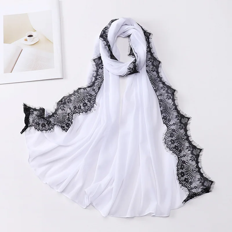 70*175CM Perle Chiffon Kopf Schal Mode Neue Spitze Wimpern Spitze Dekoration Muslimischen Frauen Kopftuch Turbane für Frauen hijab