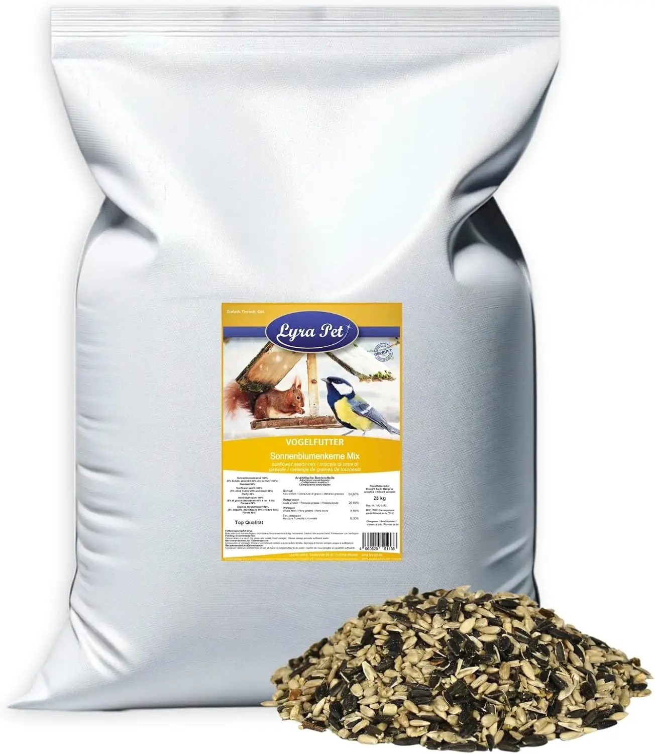 Lyra Haustier ®   25 kg Sonnenblumenkern-Mix |   Geschälte & Ungeschälte Kerne |   Fettreiches Vogelfutter für Wildvögel |   Nährstoffreiches