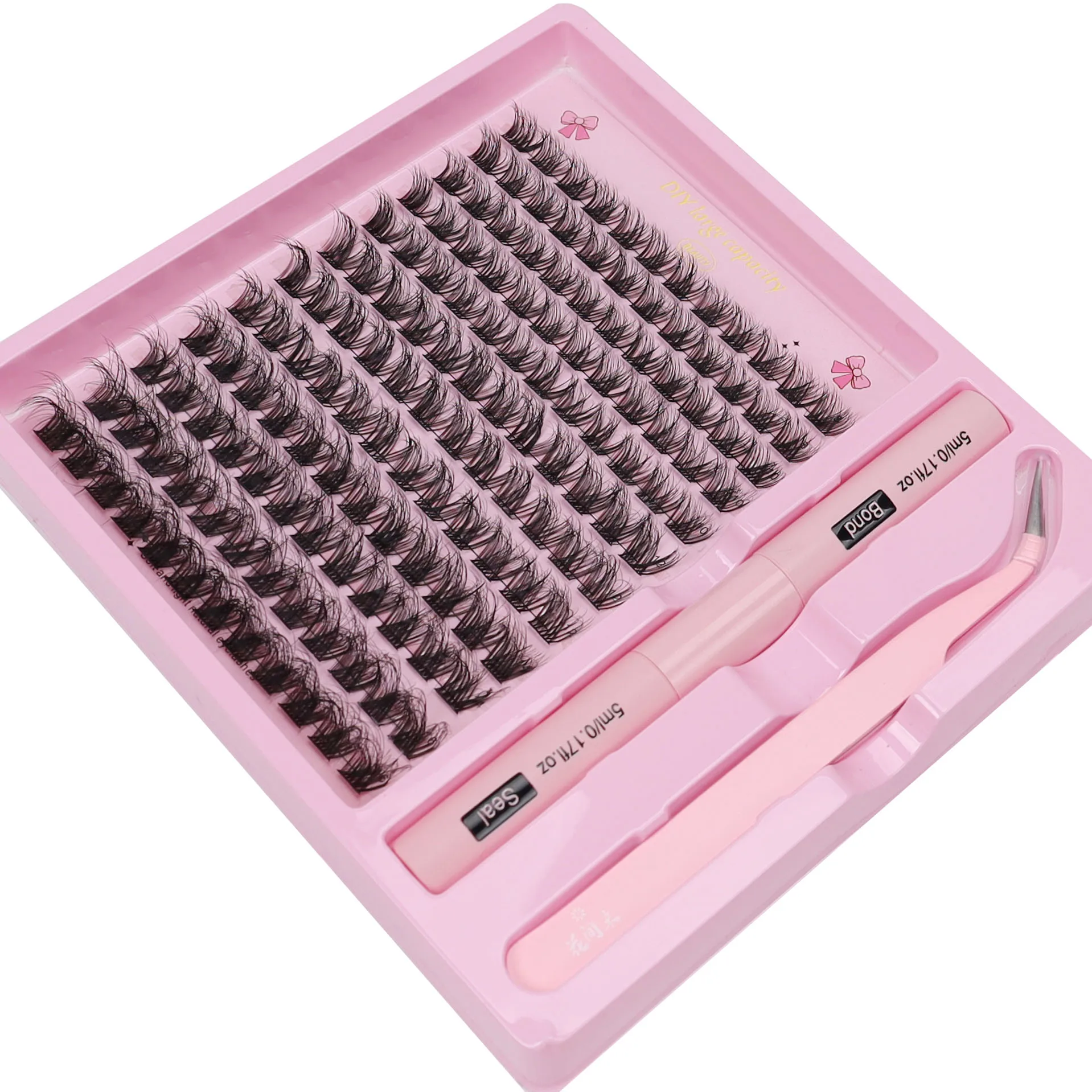 144 DIY segmented false eyelash glue set, double headed glue+special eyelash clip, large capacity thick curl simulation natural