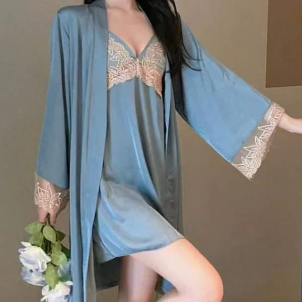 

Sexy 2PCS Sleepwear Set Patchwork Lace Bride Bridesmaid Wedding Robe Nightgown Spring Summer Women Nightdress Loungewear