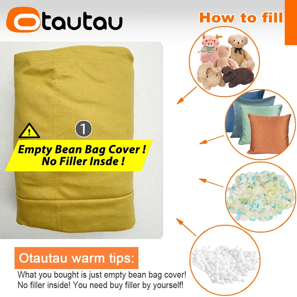 OTAUTAU Faux Leather Waffle Pouf Couch Bean Bag Cover Without Filler Puff Chaise Lounge Recliner Sofa Bed Ottoman Sac SF056