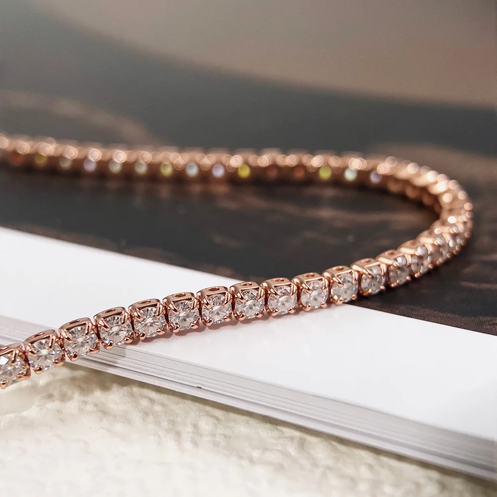 EWYA Full 2mm Moissanite Diamond Tennis Bracelet for Woman Man Certified s925 Silver Plated 18K Adjustable Link Chain Bracelets