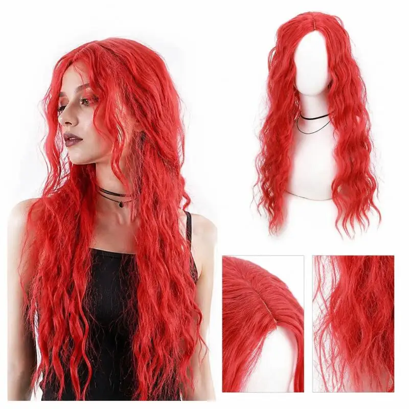 Anime Long Wavy Synthetic Halloween Cosplay Wig Curly Hair Red Blue Pink Color Wigs for Women Teens Party Carnival Daily Wear