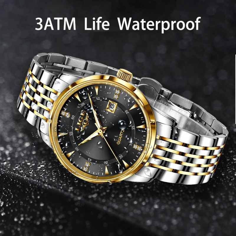 LIGE Business Men\'s Quartz Watch Luxury Brand Man Watches Waterproof Luminous Date Stainless Steel Mens Wrisewatch Reloj Hombre