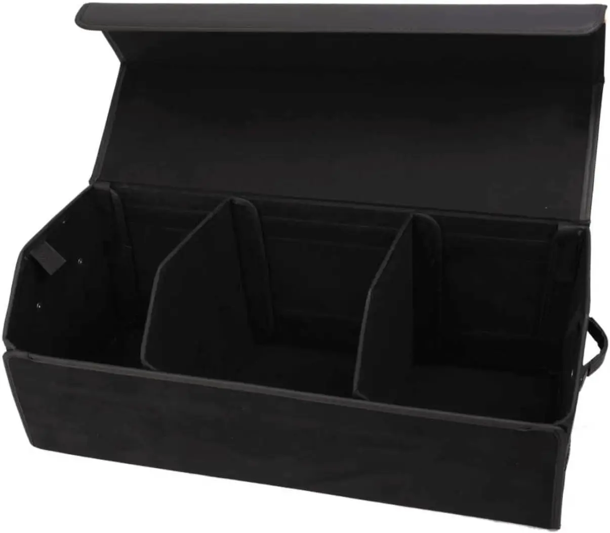 

Car Trunk Organizer, Leather Storage Box, Magnetic Lid, Adjustable & Collapsible, Black