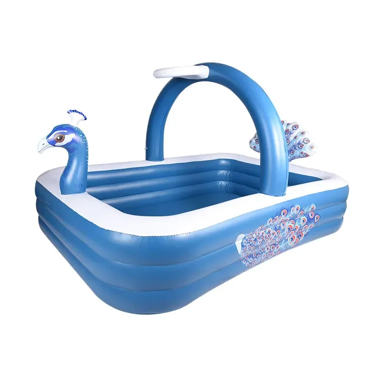 custom inflatable pool peacock three layers paddling pool inflatable toys for kids splash pool