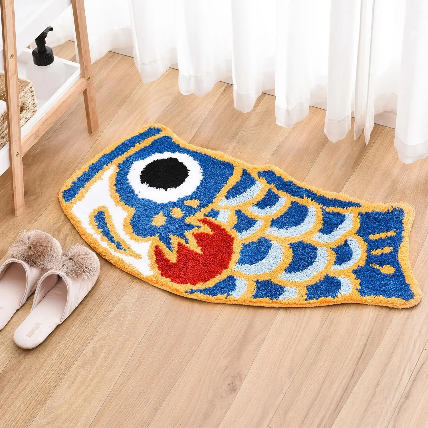 VIKAMA Cute Koi Imitated Cashmere Carpet Bathroom Absorbent Non-Slip Mat Home Decoration Soft Living Room Bedroom Mat