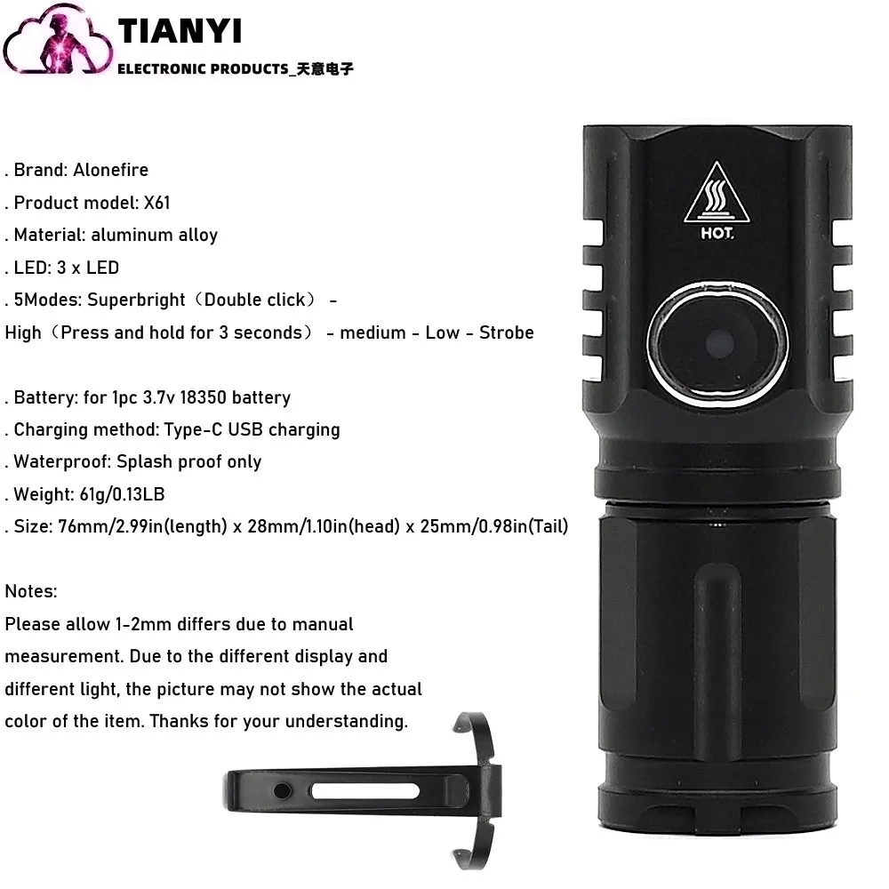 Mini flashlight, high brightness waterproof portable outdoor emergency LED pocket flashlight, suitable for bicycle, emergency