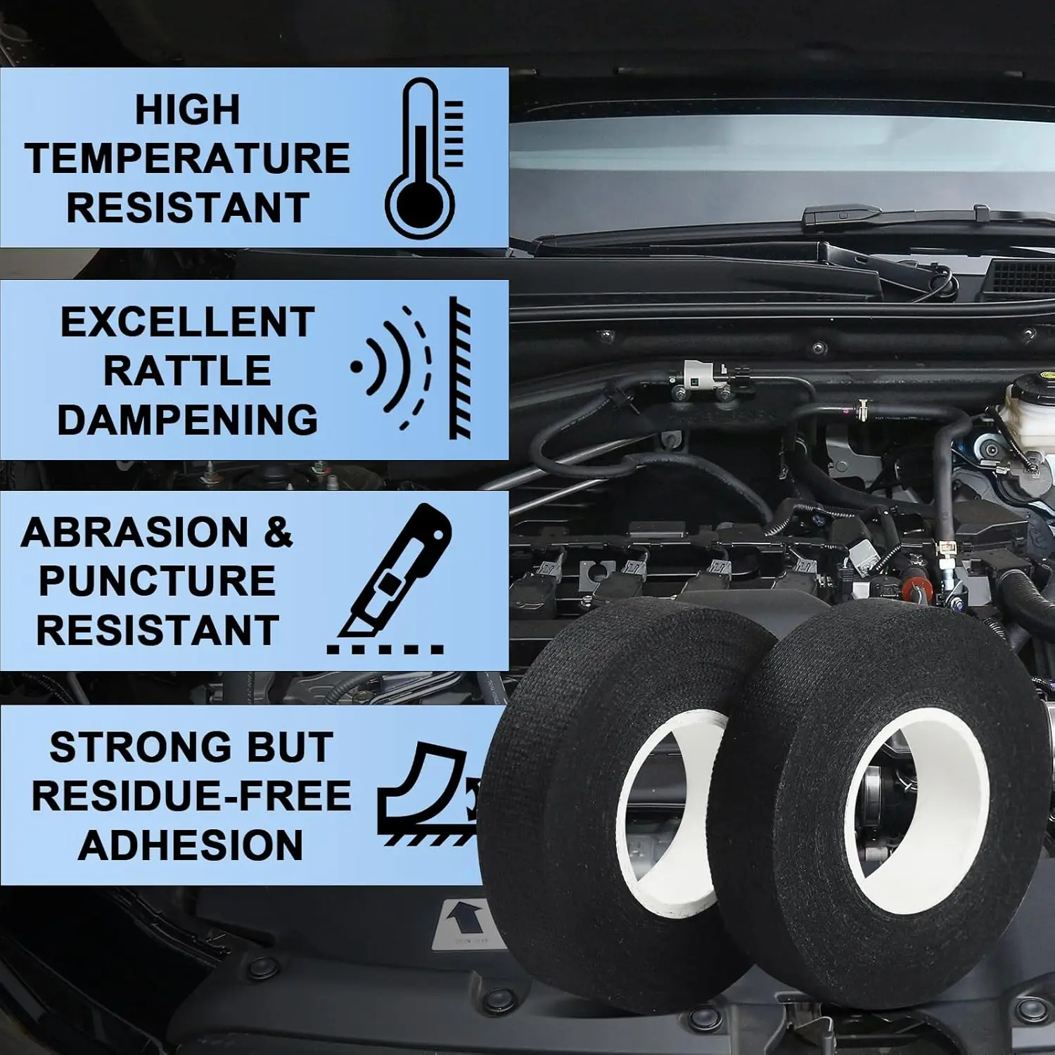 Insulation tape, strong self-adhesive fabric harness tape, black harness automotive tape suitable for cars and motorcycles