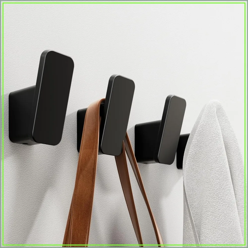Matte Black Towel Hooks Set of 4, Heavy Duty Wall Hooks for Bathroom, Coat, Bag, Hat, Rustproof Aluminum, Easy Install