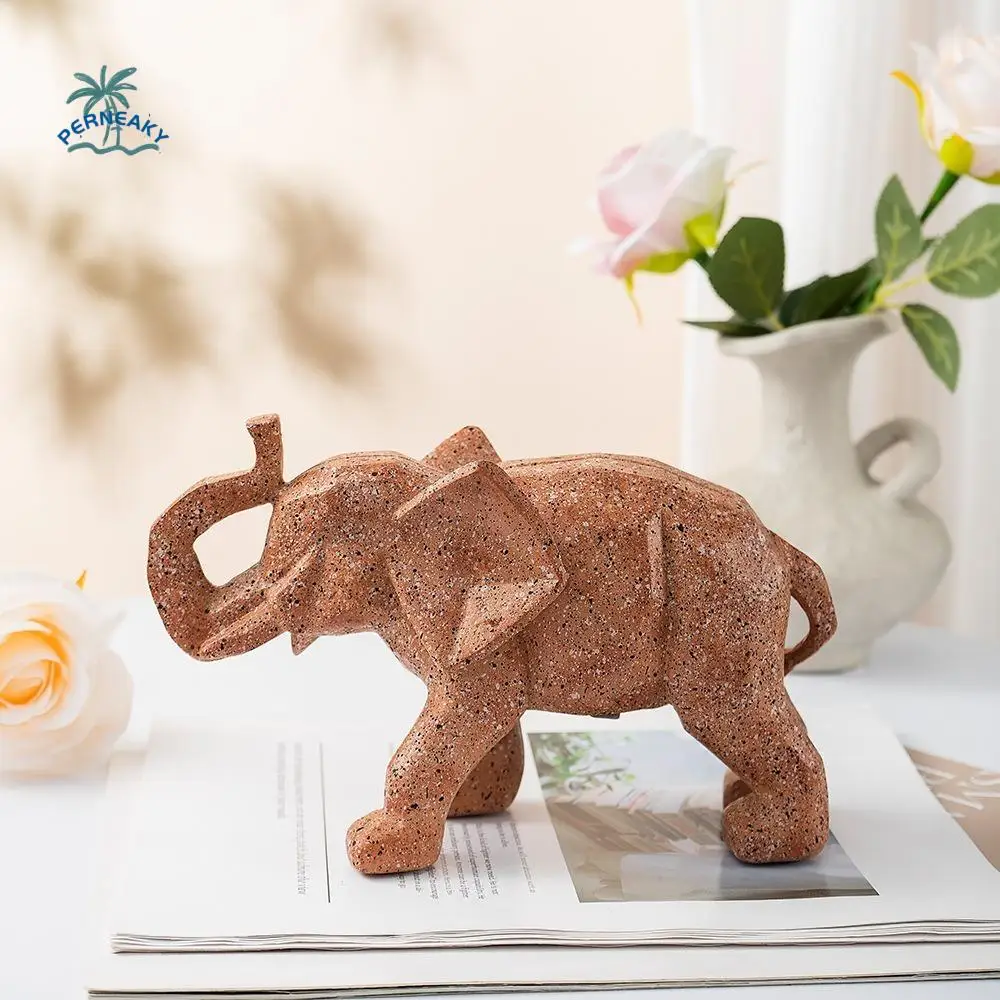 

Modern Art Geometric Elephant Statue Resin Crafts Lifelike Abstract Elephant Figurines Waterproof Animal Ornament