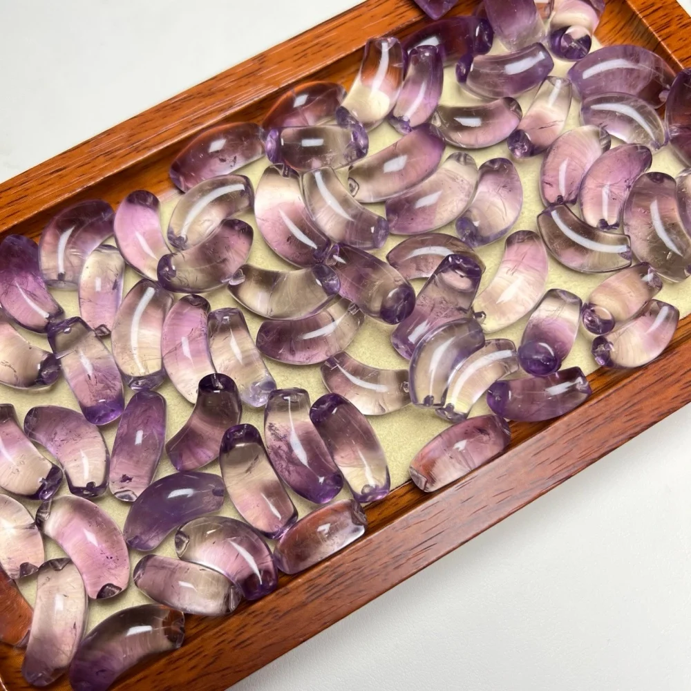 6PCS Natural Amethyst Bend Beads 18-20mm Polished Crystal Reiki Healing Jewelry Pendant Cute Rock Decoration Gift Set