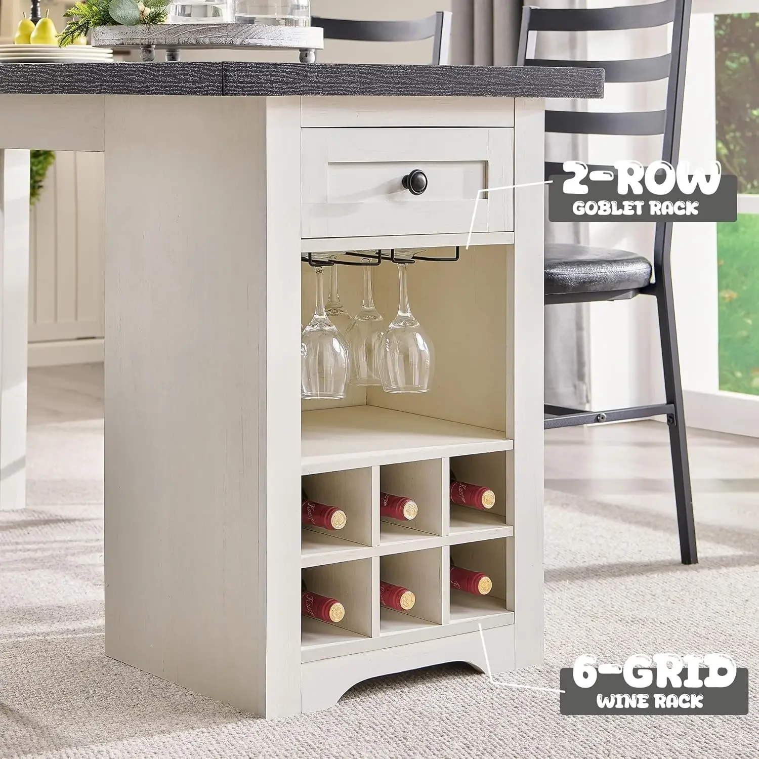 Dining Table Set for 4, 55" Large Kitchen Table Set with 2 Chairs & Bench, Rustic Wood Dining Bar Table w/ Drawer and Wine USA