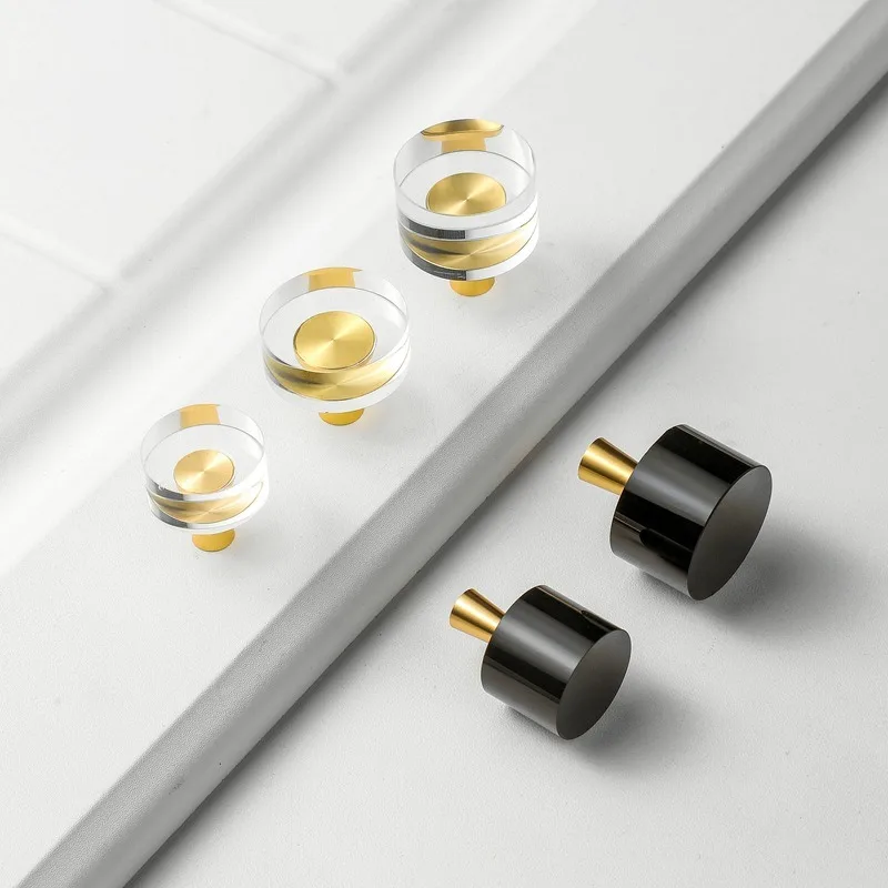 2Pcs Gloss Crystal Brass Cabinet Knob, European Round Single Hole Luxury Furniture Handle for Wine Cabinet Bookcase Drawer