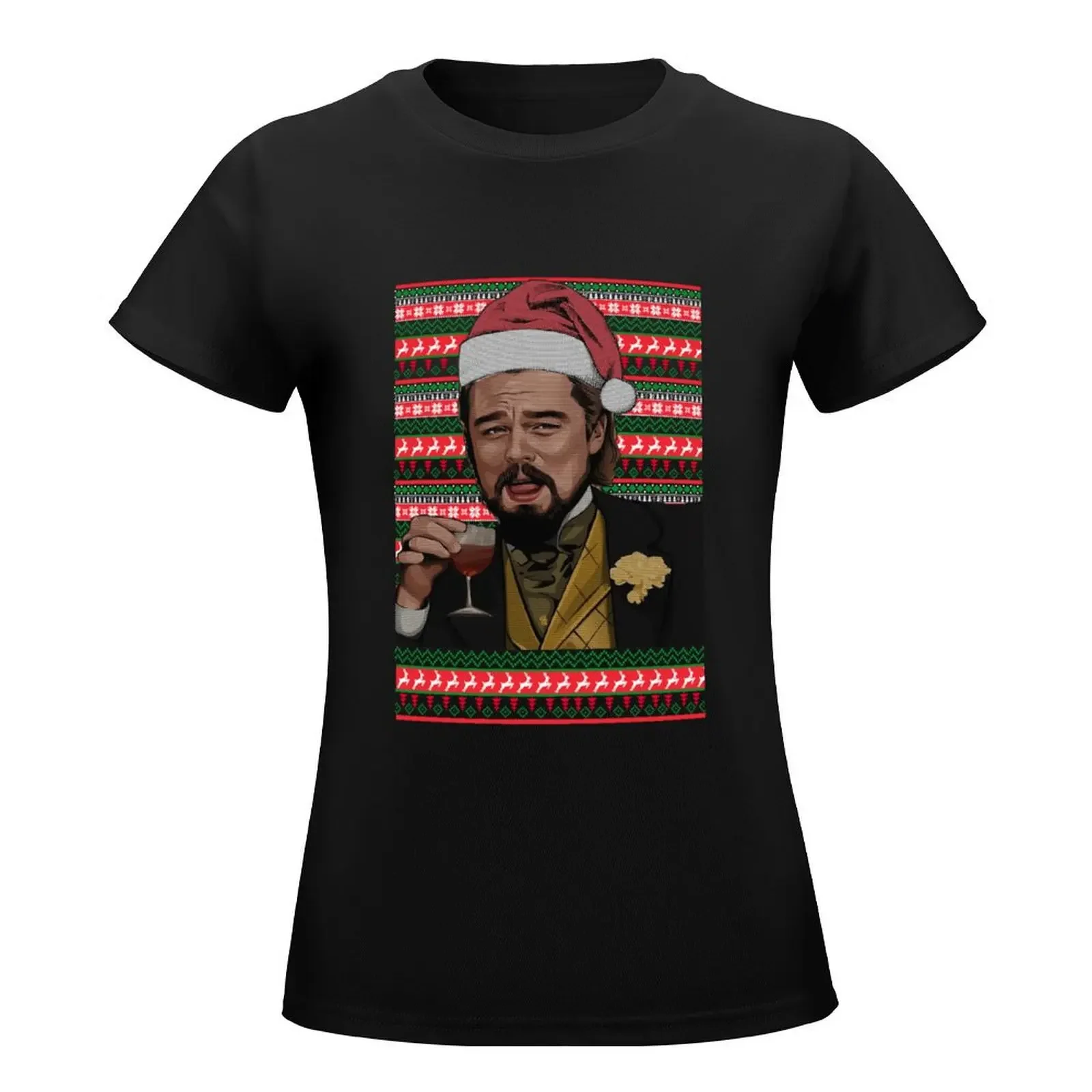 Ugly Christmas Sweater Santa Leonardo-DiCaprio Meme Funny T-Shirt tees cute tops Woman clothing