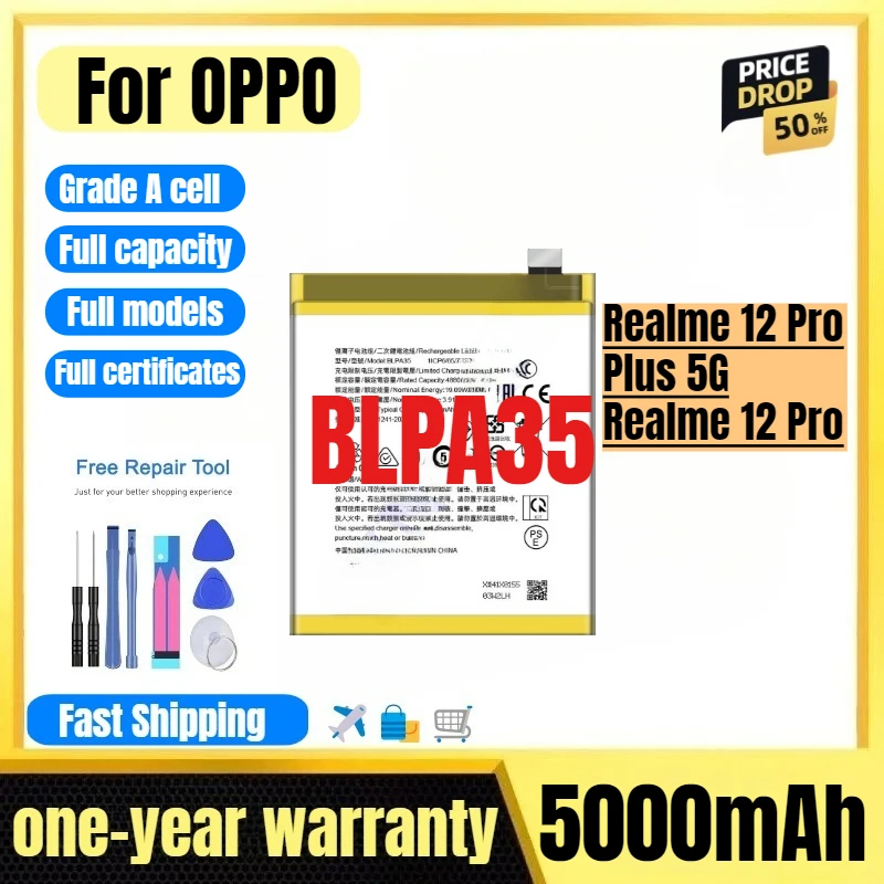 

BLPA35 for OPPO Realme 12 Pro Plus 5G/Realme 12 Pro Phone Battery High Quality High Capacity Replacement Bateria Grade A Cell