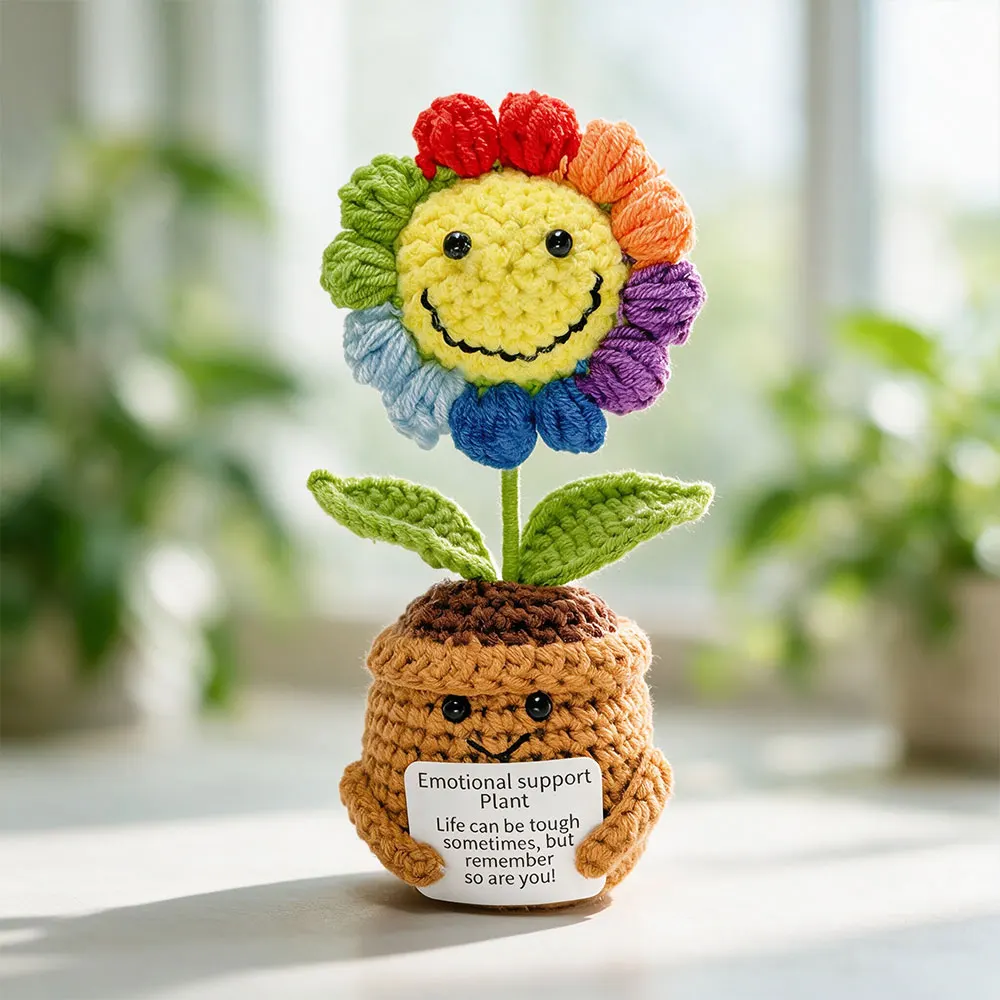 Mini Hand-Knitted Crochet Potted Plant Positive Potato Series Unique Handmade Desk Gift Flower for Home Office Small Card Includ