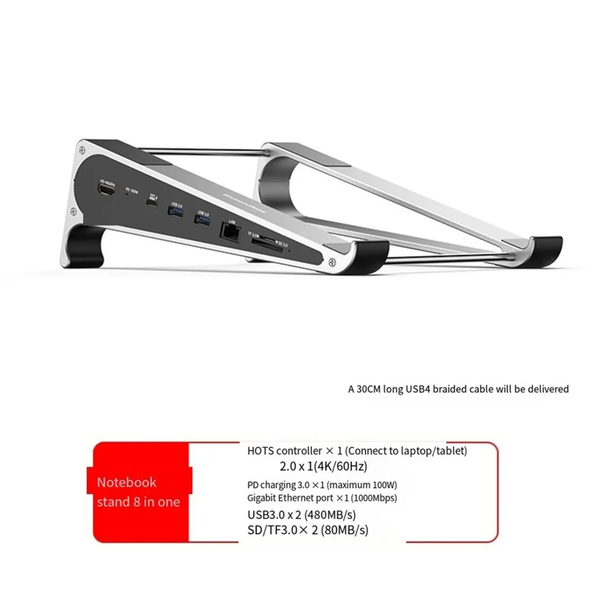 618 Mega Sale Laptop Bracket USB 3.0 HUB Multi USB C Docking Station PD 100W 4K 60Hz Gigabit Ethernet Laptop Stand with RJ45