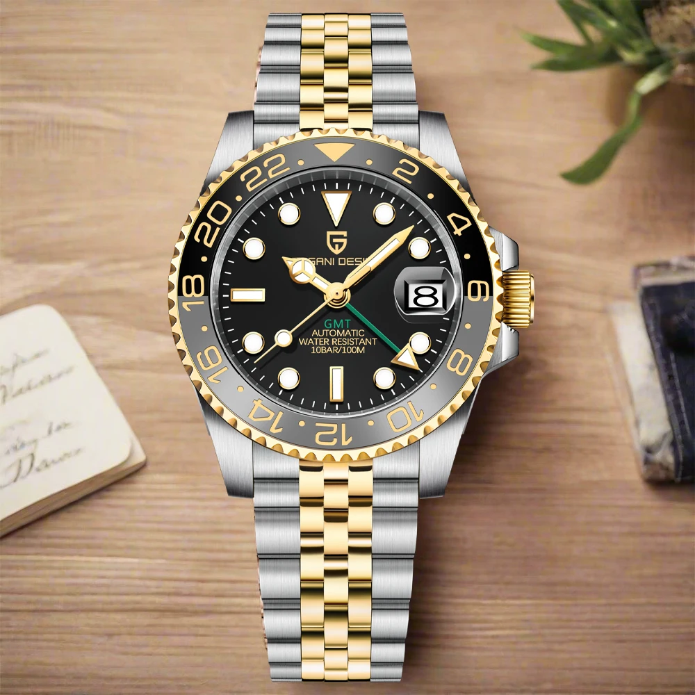 Reloj PAGANI DESIGN V2 Duotone GMT para hombre, reloj mecánico automático de zafiro de lujo, reloj resistente al agua de acero inoxidable de 40MM PD-1662