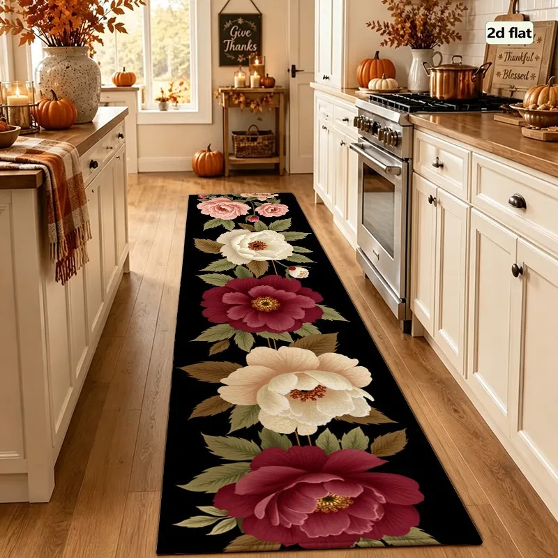 1 Piece Dark Floral Pattern Rug, Soft and Comfortable, All Seasons, lightweight, Easy to Maintain, Home Decor, Living Room, Bedroom, Dining Room, Autumn, Winter