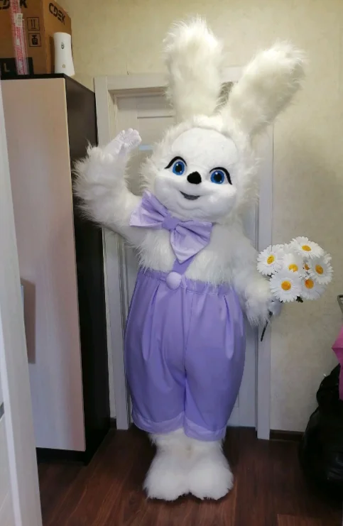 

Рекламная прогулка, костюмы талисмана, одежда, талисман белого кролика, фиолетовый комбинезон, карнавальная вечеринка, модный костюм для шоу