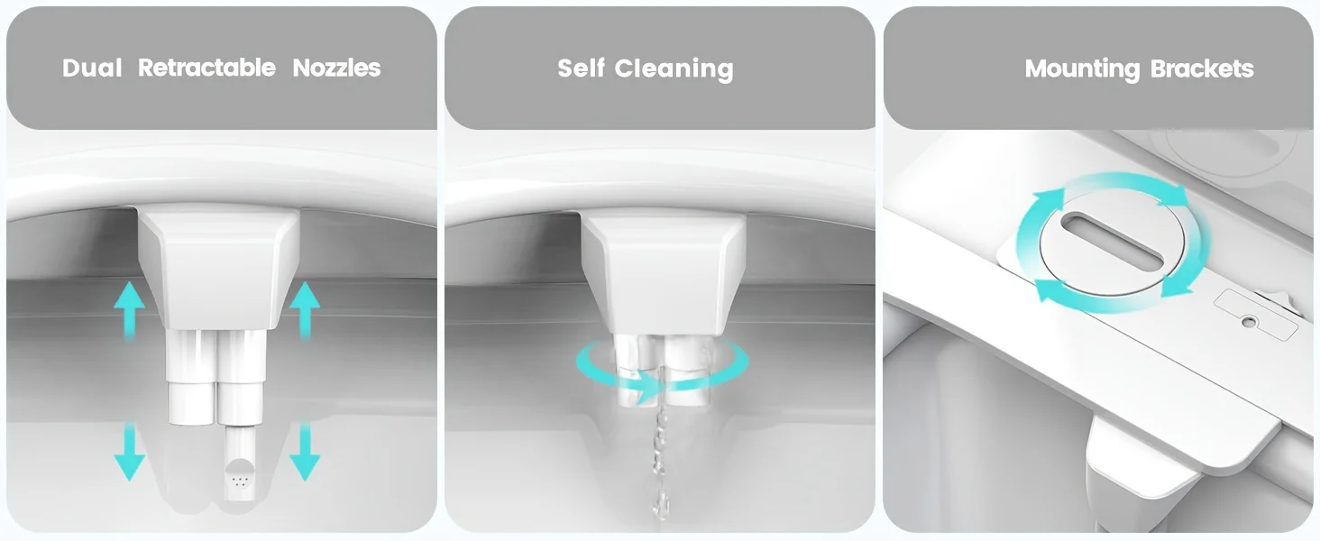 Bidet Attachment for Toilet - Ultra-Slim Self Cleaning Fresh Cold Water Sprayer Bidets for Existing Toilets Seat Baday Beday Badette Bedette with Dual Nozzle for Feminine and Posterior Wash