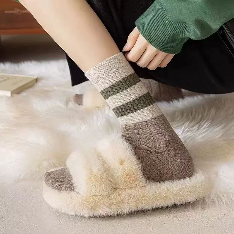 5 أزواج من الجوارب المطبوعة المخططة، جوارب متوسطة مريحة وناعمة، جوارب وجوارب نسائية