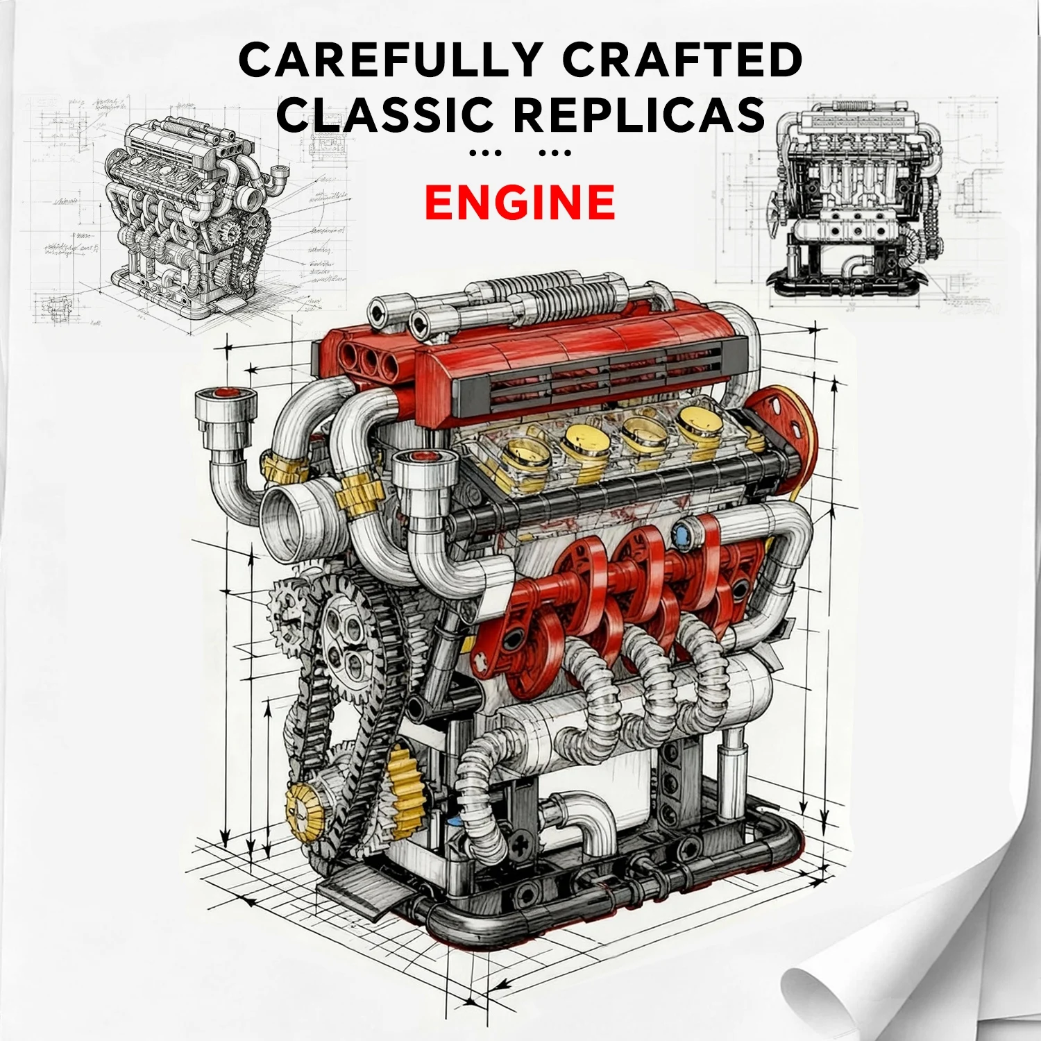 MOC 538 Uds V8 bloques de construcción de motor modelo de coche motorizado vehículo de escritorio para adultos niños regalo de cumpleaños de Navidad