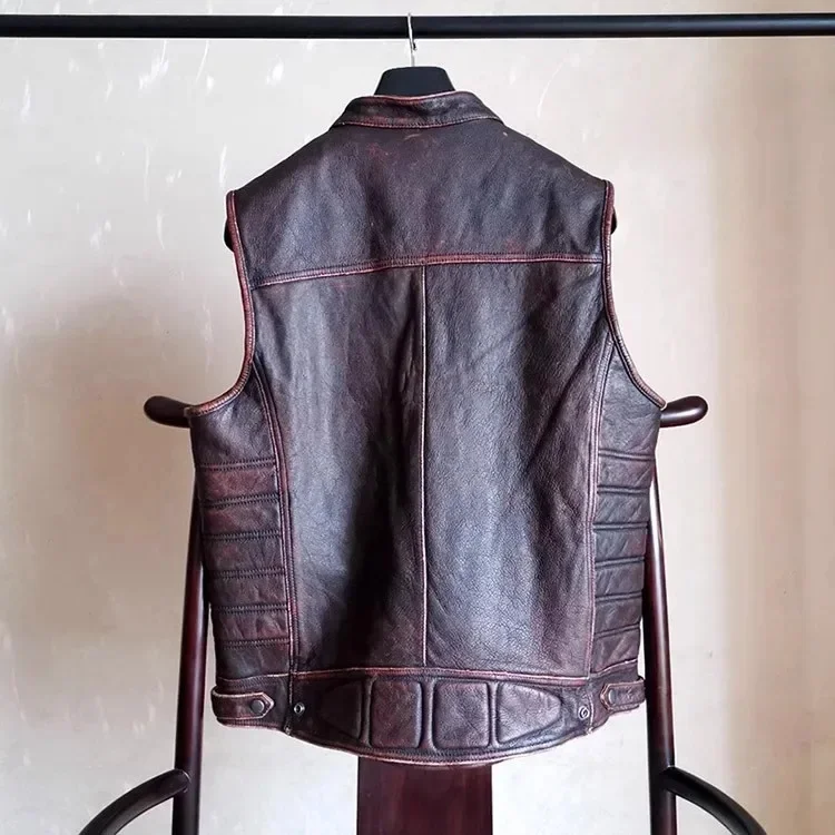 LNY SHop Best.2025 Retro Summer cowhide vest.Classic motor rider real leather vests.Vintage style quality jacket