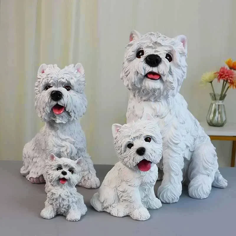 Simulated dog ornaments, West Highland white stemmed animal model, home decoration, pet dog resin crafts