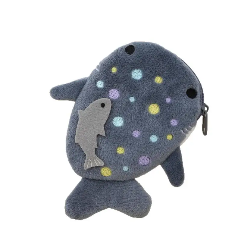 Práctico y lindo monedero de mini ballenas de tiburón azul, bolso de cambio con cremallera para mujer y bolsa para llaves de auriculares