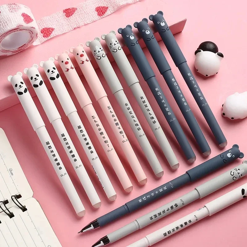 A Set of Creative Cute Bear Erasable Pen Neutral Pen 0.5mm Cartoon Animal Design Student Stationery