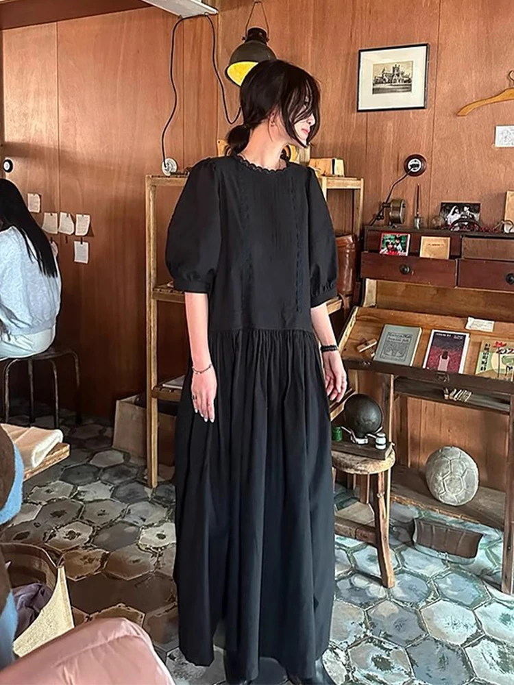 Vestido Longo Psado com Mangas Bufantes da Liangliang Heavy Industry, Novo Design de Verão para Mulheres, Vestido com Rend...