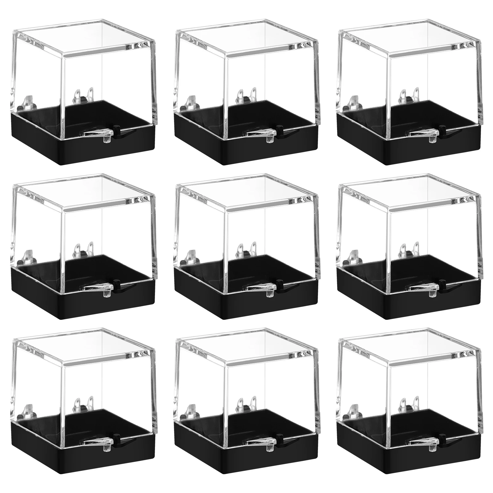 

12pcs Container Display Boxes 35x35x35mm Specimen Storage Boxes Black Base Clear Plastic Storage Cases for Collecting