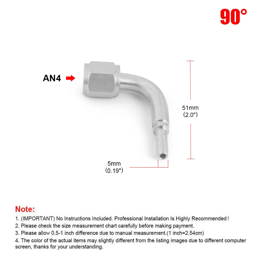 Accesorios de crimpado AN4 para manguera hidráulica, conectores de manguera de 0/45/90 grados, alta calidad