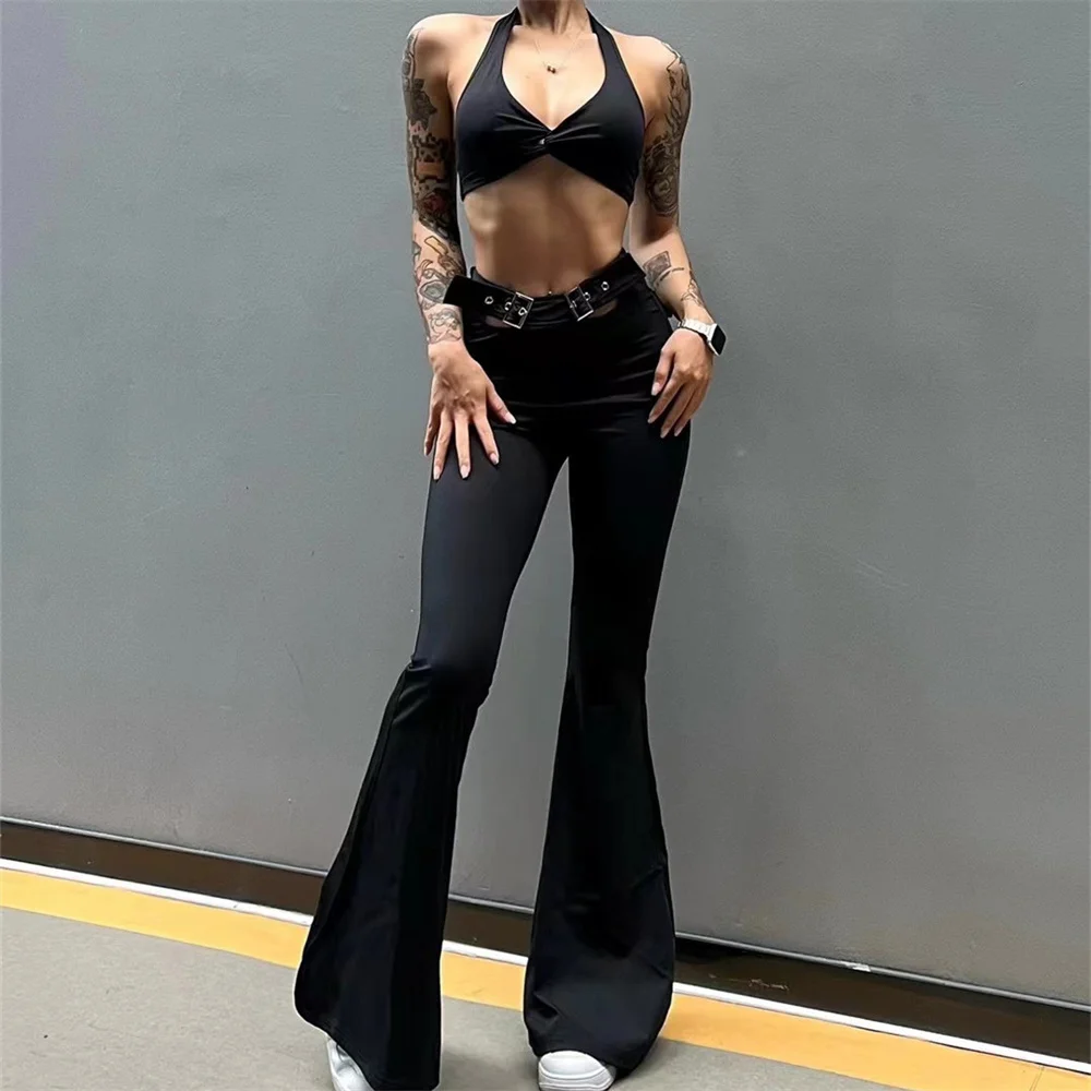 2024 1/2PCS Fitness Women Buckle Yoga Set High Waist Squat Proof Workout Flare Pant Gym Legging Outfit Active Suit Wear